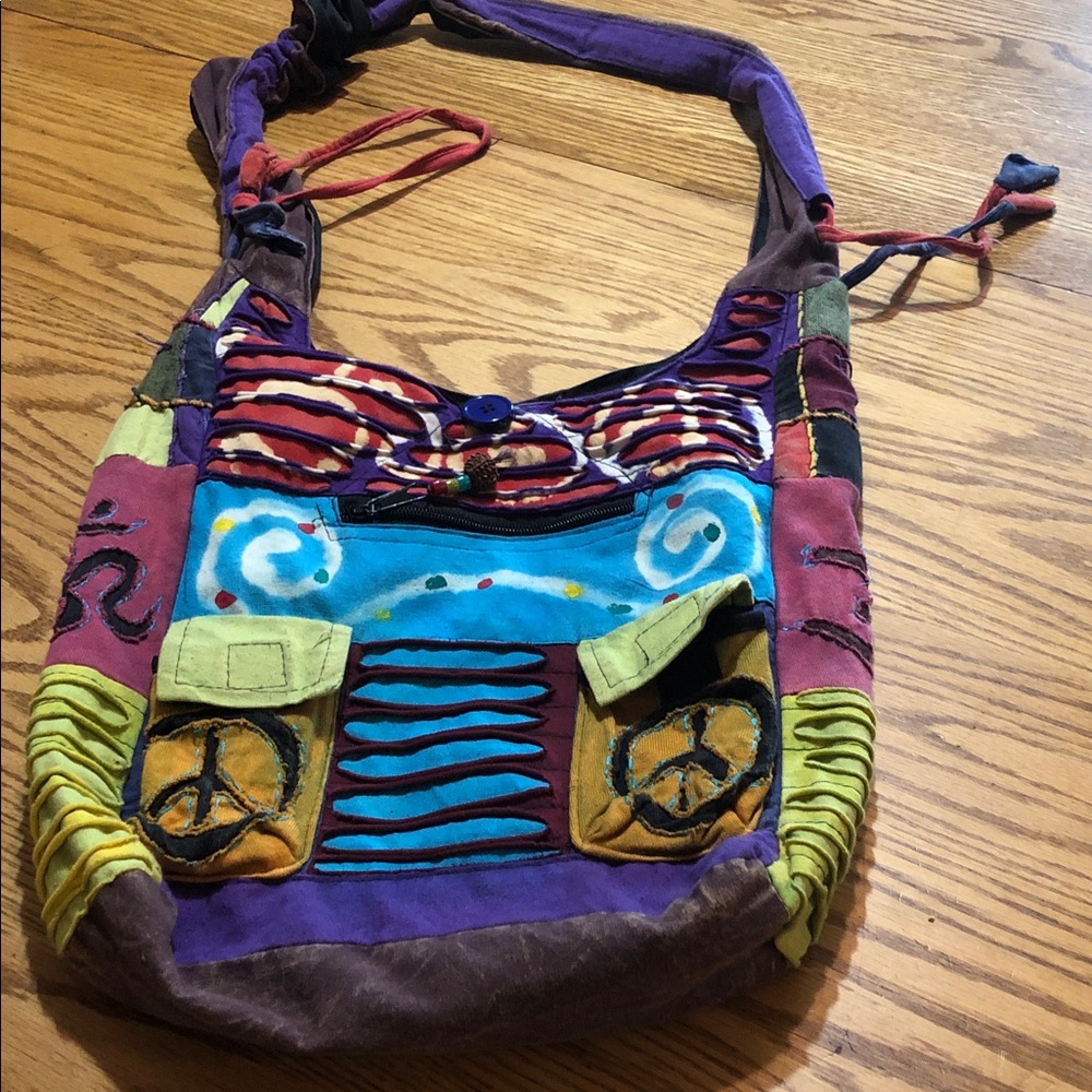 Rising International Purple Multicolor Boho Patchwork Crossbody Bag